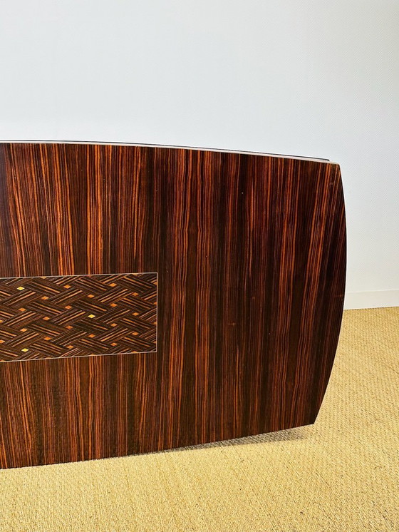 Image 1 of Art Deco modernistische eettafel met marqueterie van Macassar ebbenhout, 1940