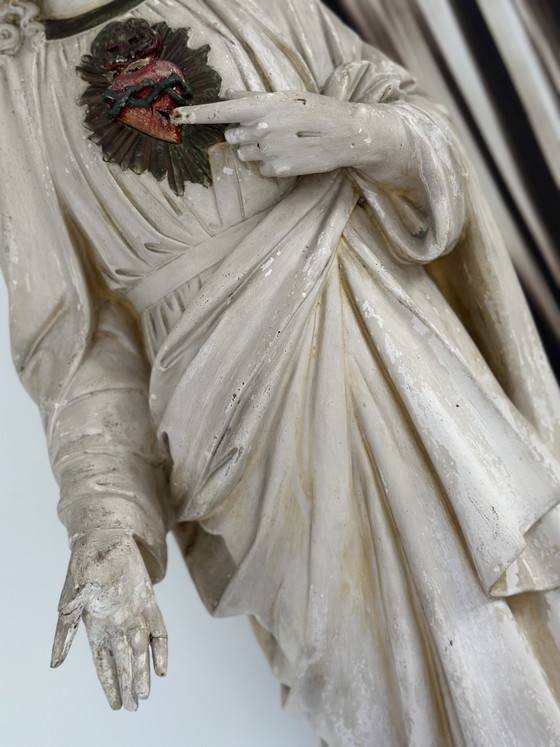 Große antike Herz-Jesu-Statue aus Gips – 105 cm – Bildhauerei, Other (photo 4 of 15)