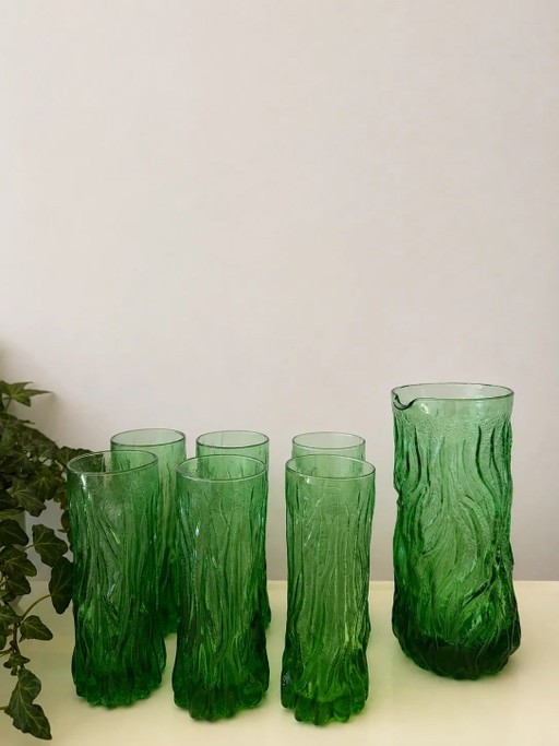 Vintage Italian Bark Glass Decanter Set