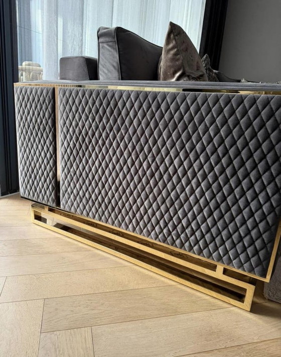 Image 1 of Luxe velvet hoekbank antraciet met gouden details