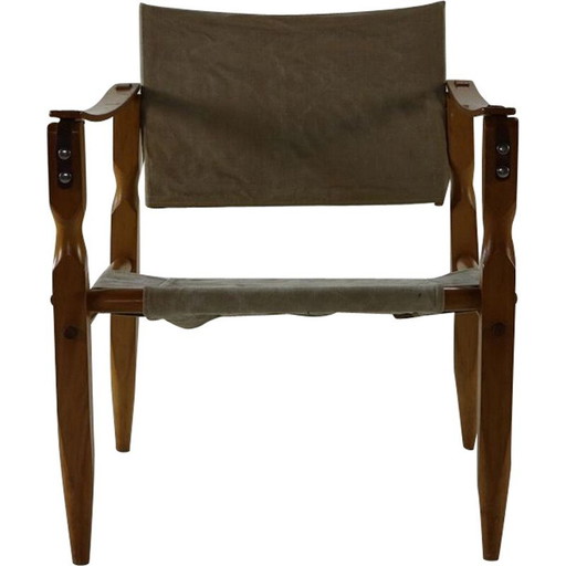 Sedia da safari vintage con braccioli in legno danese