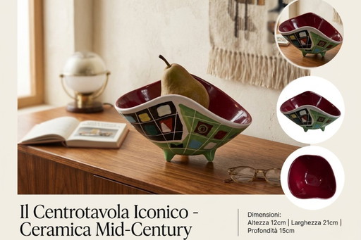 Deruta Italy 1950s Bowl – Mid-Century Modern – Geometric Designer Ceramics