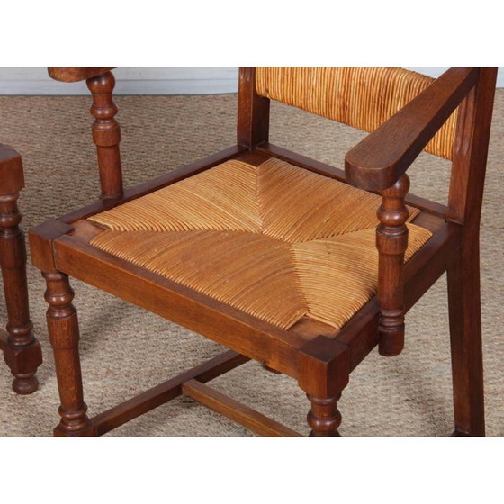 Image 1 of Paar Eichenholz-Sessel mit Strohsitzen aus den 1950er Jahren