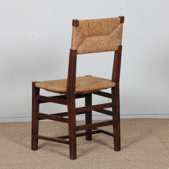 Image 1 of Set of 6 oak straw-seated chairs, French work, 1950