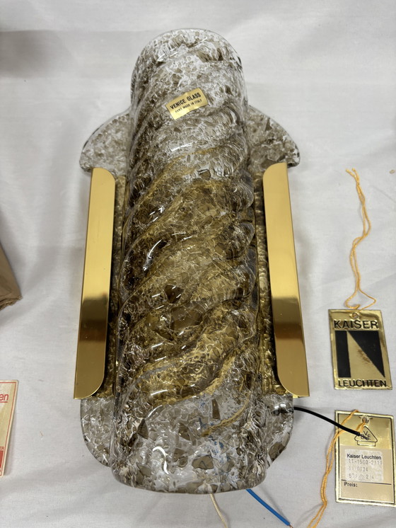 Image 1 of Ensemble vintage de lampes murales en verre de Murano et laiton Kaiser Leuchten