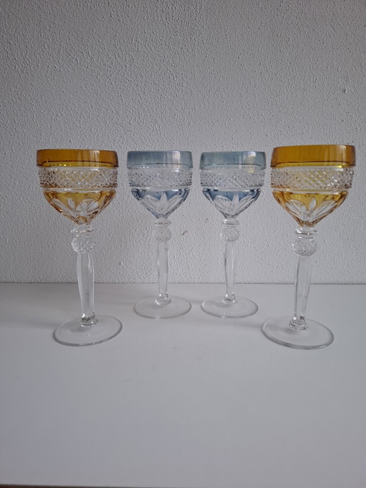 4 Colored Vintage Crystal Wine Glasses