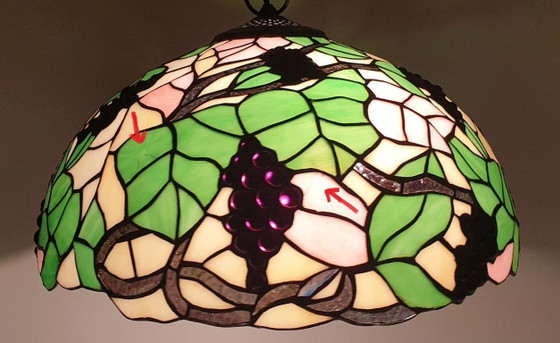 Image 1 of Large (40cm) Tiffany / stained glass grape pendant lamp