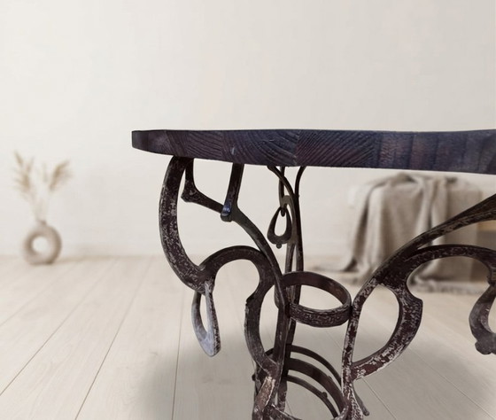 Tavolino rotondo artigianale con base in ferro battuto, circa anni '80, Cecoslovacchia, 67 × 50 cm – Tavolini (photo 3 of 9)