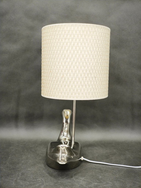 Image 1 of Italian Chrome Duck Table Lamp with Original Shade, 1970s