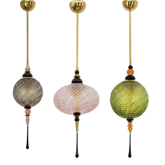 Image 1 of Lampe pendante en verre soufflé de Murano et laiton