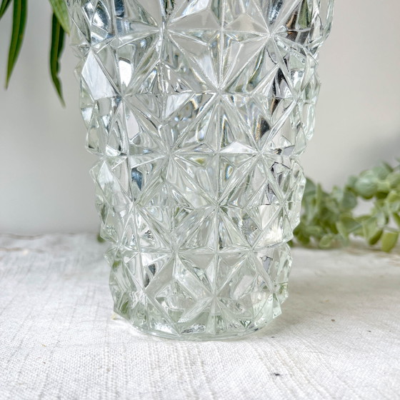 Kleine Vintage Glazen Vaas met Geometrisch Patroon – Vazen (photo 3 of 9)