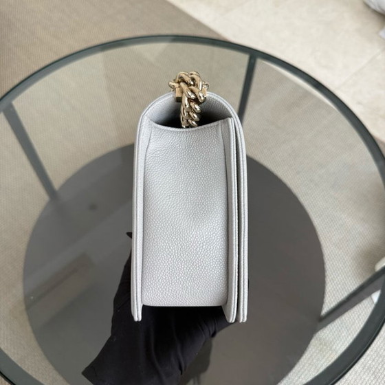 Image 1 of Chanel Boy New Medium - 28CM Quilted Caviar Grey Gray Gold Hardware Series 28