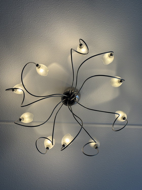 Harco Loor Harco Loor ‘Tulips’ Kroonluchter – Vintage 80 – Hanglampen, rvs, Glass (photo 7 of 7)