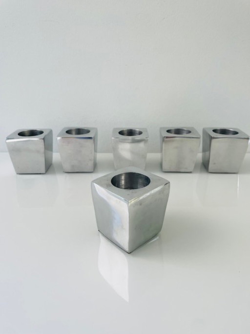Ensemble de 6 porte-bougies chauffe-plat géométriques en acier inoxydable – motif cubiste