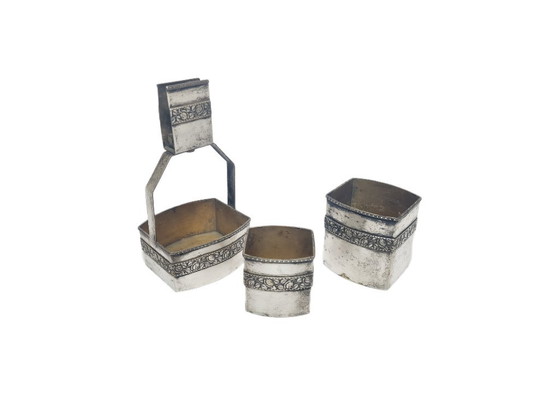 Set Fumatore Tedesco Art Déco, anni '30, Set di 3, Oggetti decorativi, Metallo, Ottone, Dorato (foto 5 di 15)