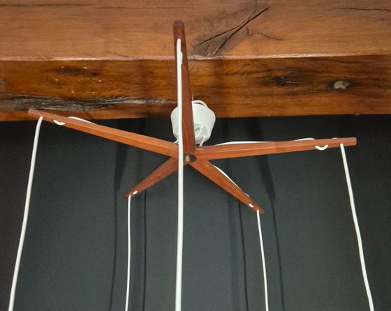 Image 1 of Lampada a sospensione vintage - Fog & Morup | teak | vetro opalino | 5 coni - anni '50
