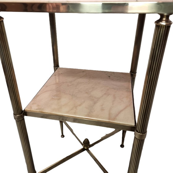 Image 1 of Vintage Brass With Marble Side Table Maison Bagues