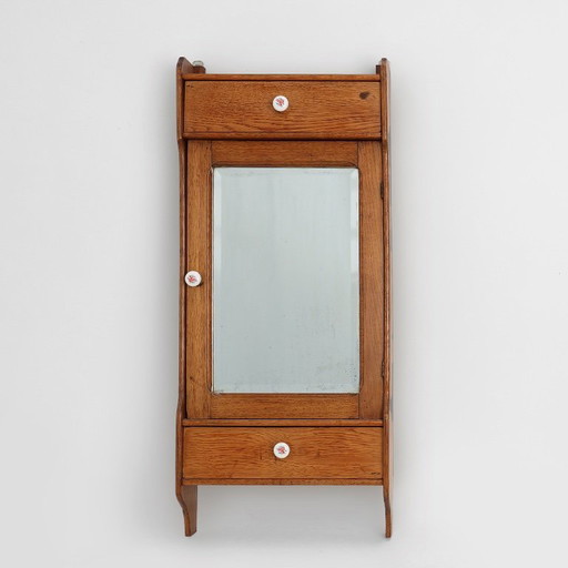 Armario de pared Art Déco de madera con puerta de espejo y 2 cajones, Francia, ca. 1900