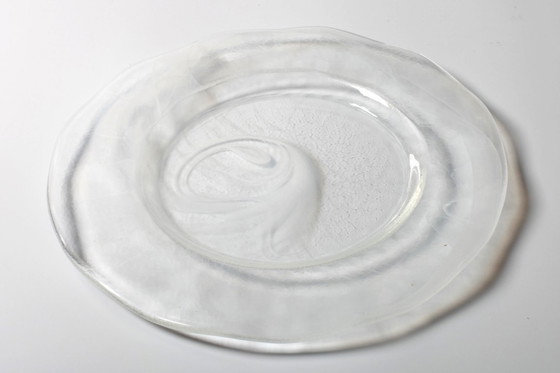 Image 1 of Large Vintage Swirl Design Glass Platter / Minimalist White Centerpiece / Italy / 1980s