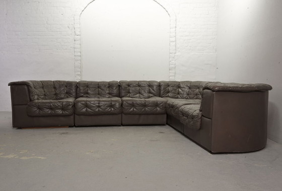 Image 1 of Excellent Mid-Century De Sede DS11 Patched Seal Brown Leather Modular Sofa, 6 Elements. Germany, 1970s.