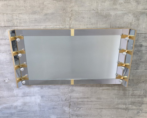 Gaetano Sciolari Mid-Century Modern Illuminated Vanity Wall Mirror in Chrome and Brass, Italy, 1970s – Glass (photo 17 of 18)