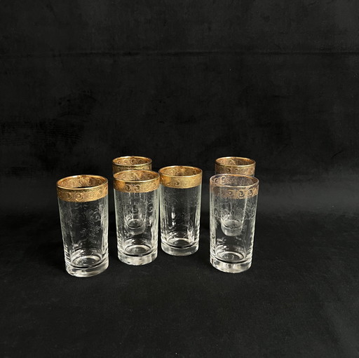 6 Engraved Golden Decorated Glasses Italy - Vintage Art De La Table 60's Collection - Gold Murano Medici