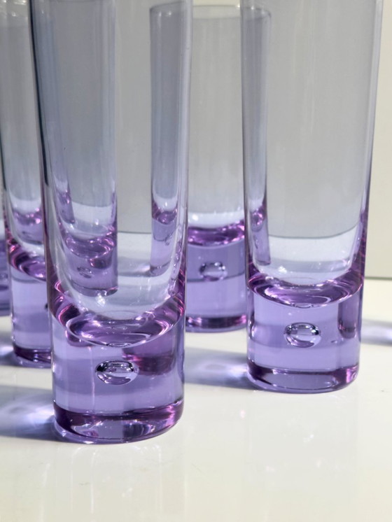 Image 1 of 6 Vintage Trink Gläser Alexandrit Longdrink Arnolfo di Cambio Sergio Asti Bubble Neodymium Italien 70er 60er Kristall Brutalist 