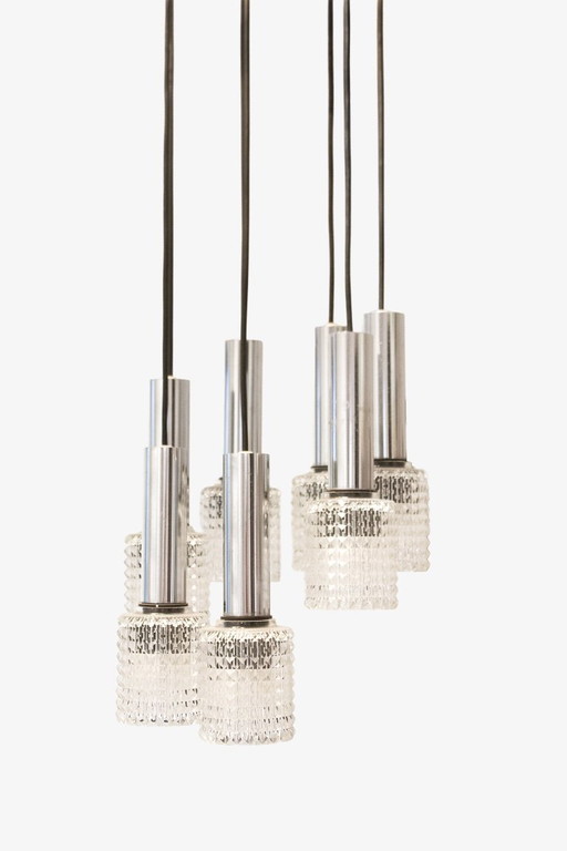 Suspension cascade des années 60 avec 7 coupes en verre