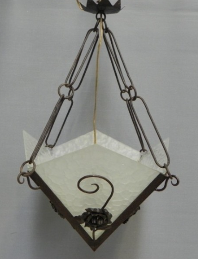 Art Deco hanglamp met 4 gewolkte glasplaten