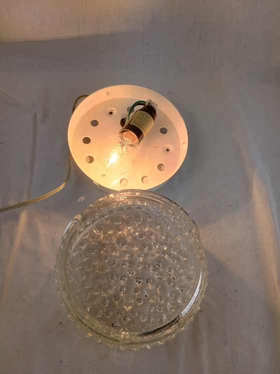 Image 1 of Vintage RZB Bubble Glass Ceiling Light 1970s - Industrial Wall Sconce Flush Mount German Design Opaline Textured Diffuser