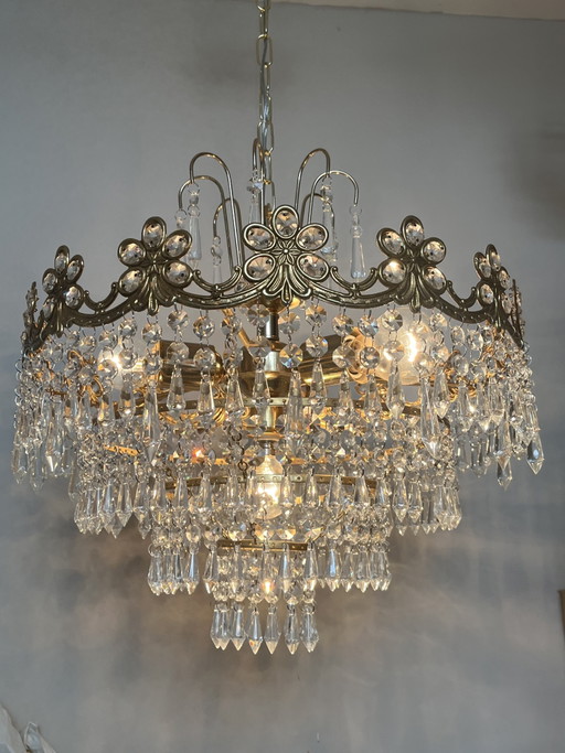 Art Nouveau style openwork frame crystal chandelier with crystal beads