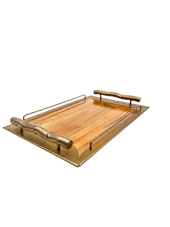 Hollywood regency bamboo shaped brass tray, Italy 1970s, Table accessories, Brown, Vintage (photo 5 of 11)