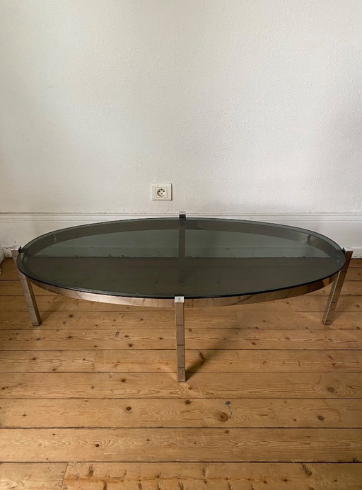 Italian design oval coffee table structure in chrome and smoked glass