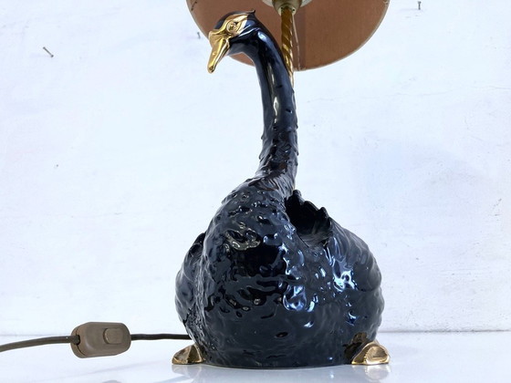 Image 1 of Lámpara de mesa de cerámica esculpida con forma de cisne de Ceramiche Zanotto, Bassano.