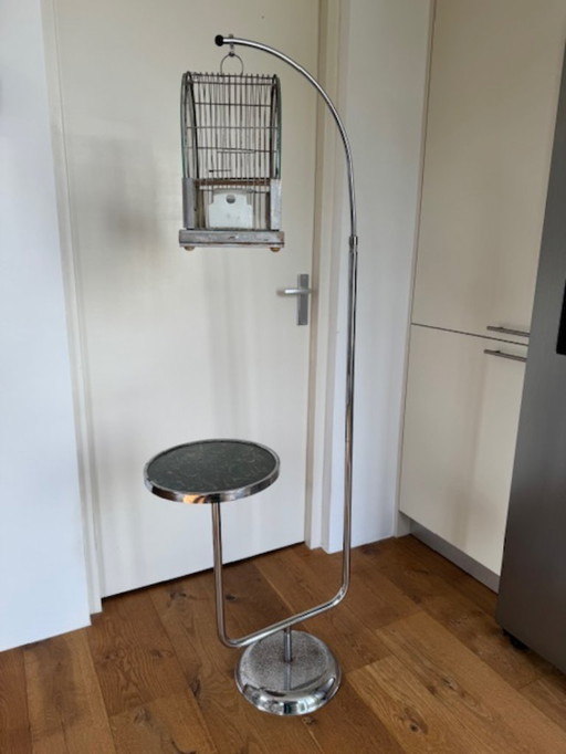 Birdcage with stand, chrome, vintage/Art Deco