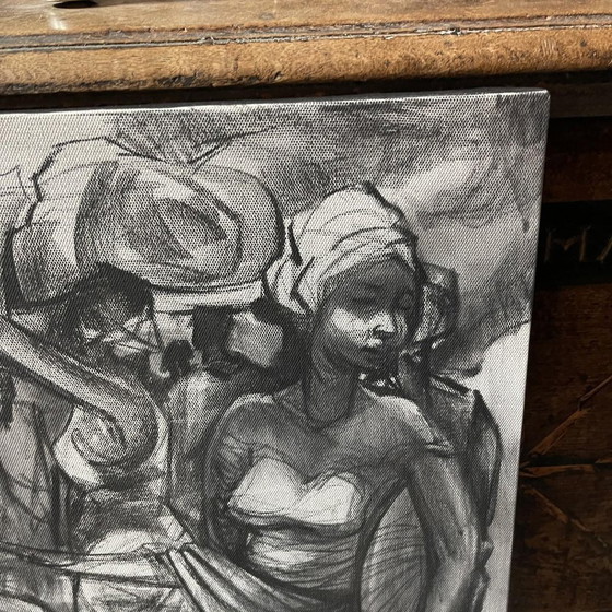 Denis Matemo, Scène de Marché, Fusain sur Toile, 2016 – Peintures et dessins, Canvas (photo 4 of 17)