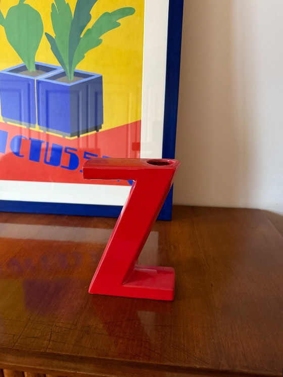 Image 1 of Jarrón de cerámica solifleur en forma de letra Z roja de la era espacial, Marcel Radureau Francia ca. 1970