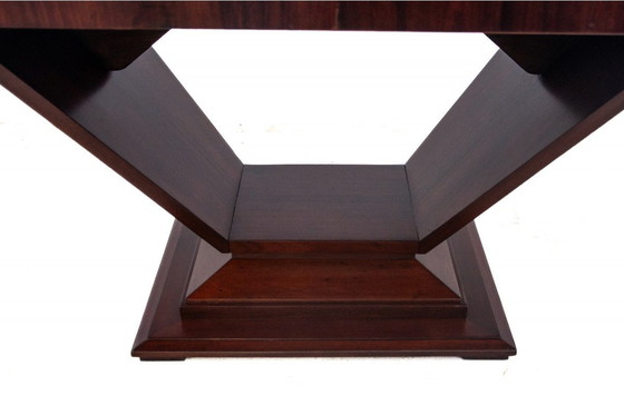 Image 1 of  zoom_in Original walnut extendable table, designed by Louis Majorelle, with 6 Art Deco chairs.