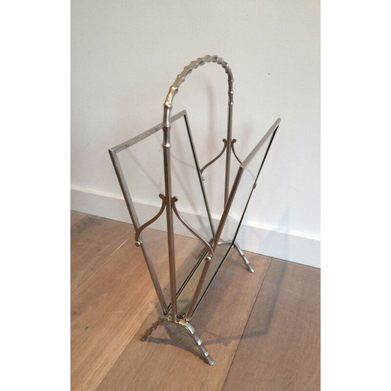 Image 1 of Vintage silver plated bronze faux-bamboo ringed magazine rack, 1940