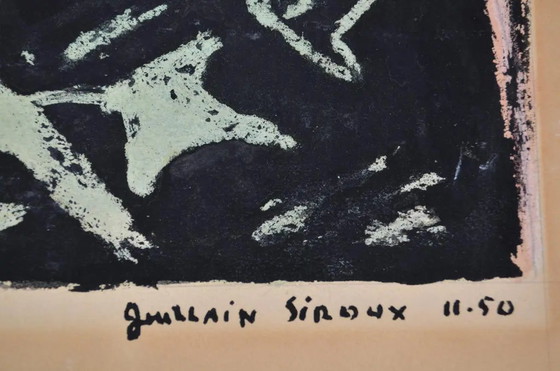 1950 Guillain Siroux “Visage Rose” Ritratto Modernista Francese Tecnica Mista – Dipinti e disegni, Paper (photo 8 of 11)