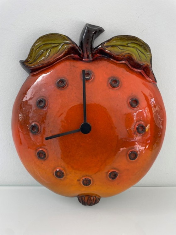 Image 1 of Retro keramische wandklok appel jaren 70