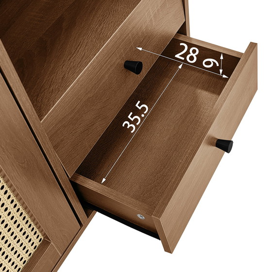 Image 1 of Urban Meuble buffetkast in vintage houtlook met rotan deuren, 2 deuren, 2 laden, 130 x 75,5 x 40 cm, CROLZOI