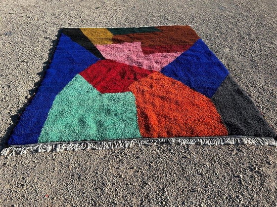 Image 1 of Naturfarbener, handgewebter marokkanischer Teppich mit farbenfrohen Mustern, 200 x 300 cm