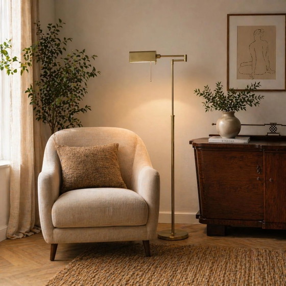 Vintage Messing Vloerlamp met Scharnierende Arm – Verstelbare Leeslamp Jaren 70 Stijl – Mid Century Modern (photo 2 of 17)