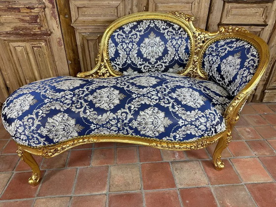 Image 1 of Vergulde chaise longue/ligbed in Louis XV-stijl - Napoleon III-stijl