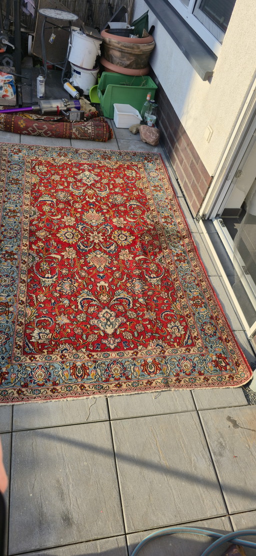 Antiek zijden tapijt Ghom Perzisch tapijt 210x135cm handgeknoopt