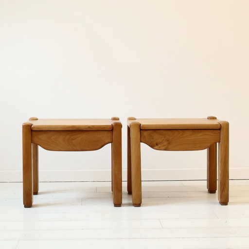 Two elm bedside tables Maison Regain France 1970s.