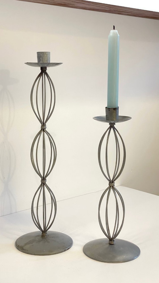 Image 1 of Portacandele geometrici, metallo grigio patinato