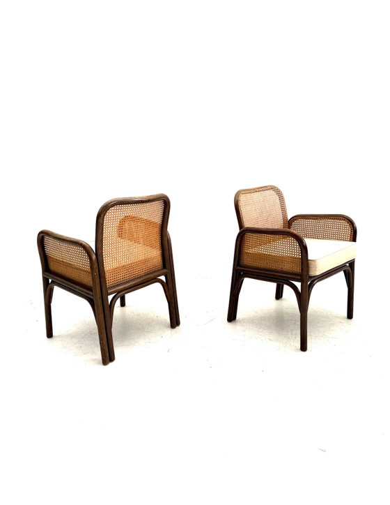 Set di 2 poltrone vintage in manou e tessitura, anni '60, Legno, Vimini, Marrone (foto 7 di 8)