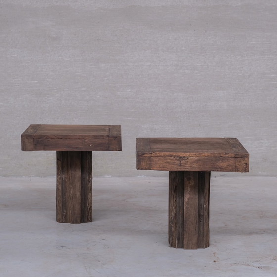 Image 1 of Pair of Belgium Wabi-Sabi Wooden Side Tables